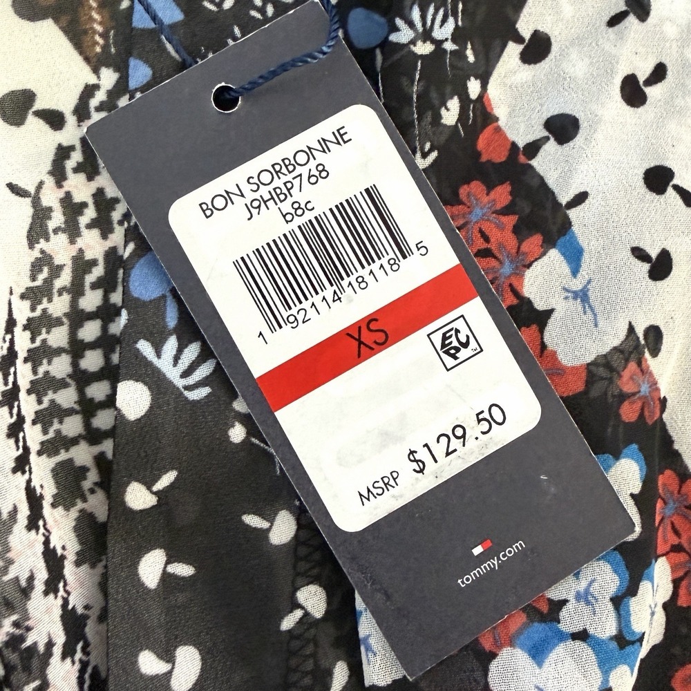 Tommy Hilfiger Patchwork Faux Wrap‎ Peasant Dress Size XS Handkerchief Hem NWT - Picture 2 of 15